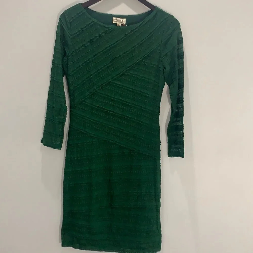 M.S.S.P women’s quarter sleeve green lace knee length dress size medium